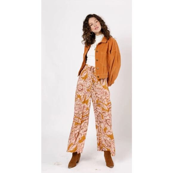 Band of the Free Marigold Floral Wide Leg Pant - L - Picture 1 of 9